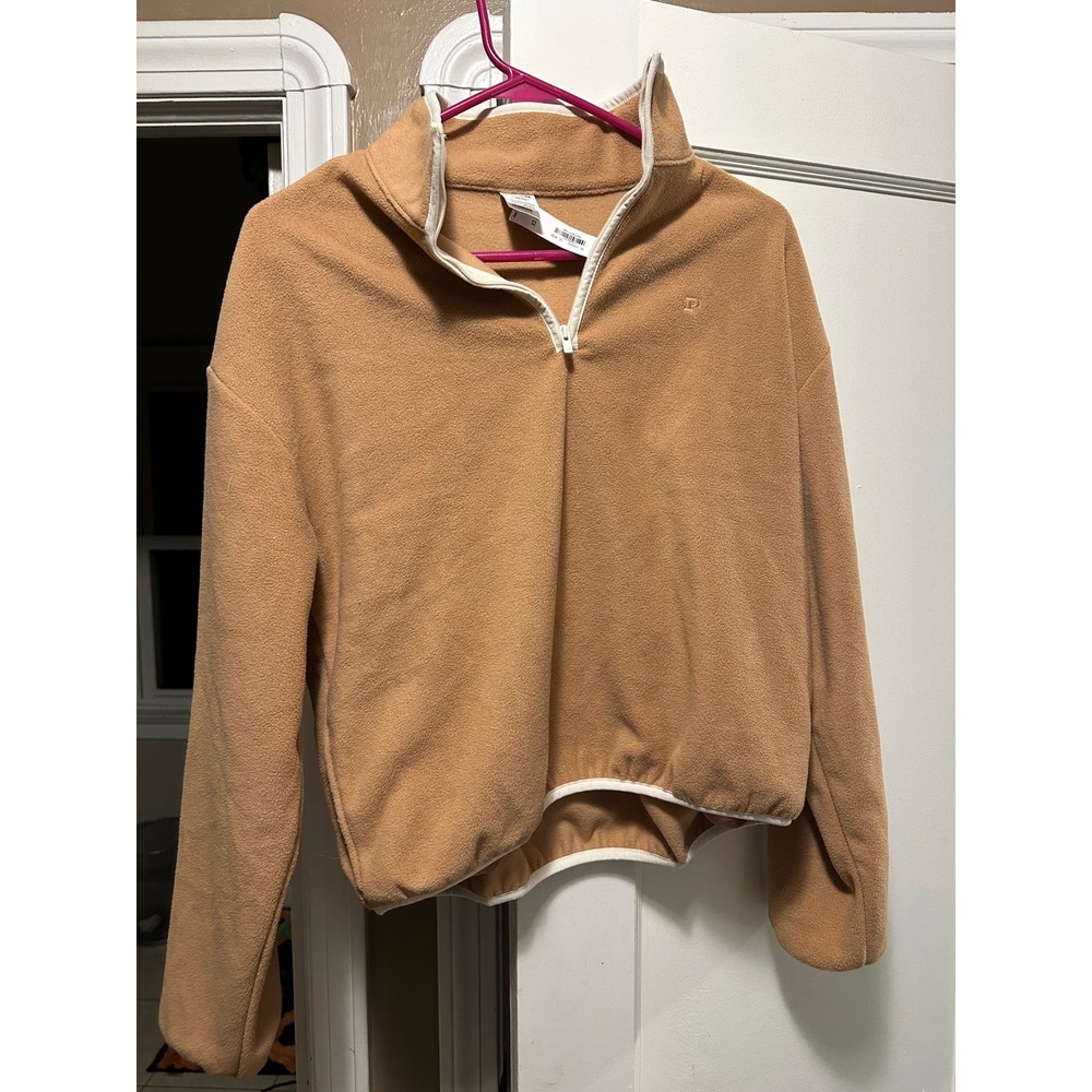 PINK Victoria's Secret Fleece Half Zip Pullover Sweatshirt Tan Brown